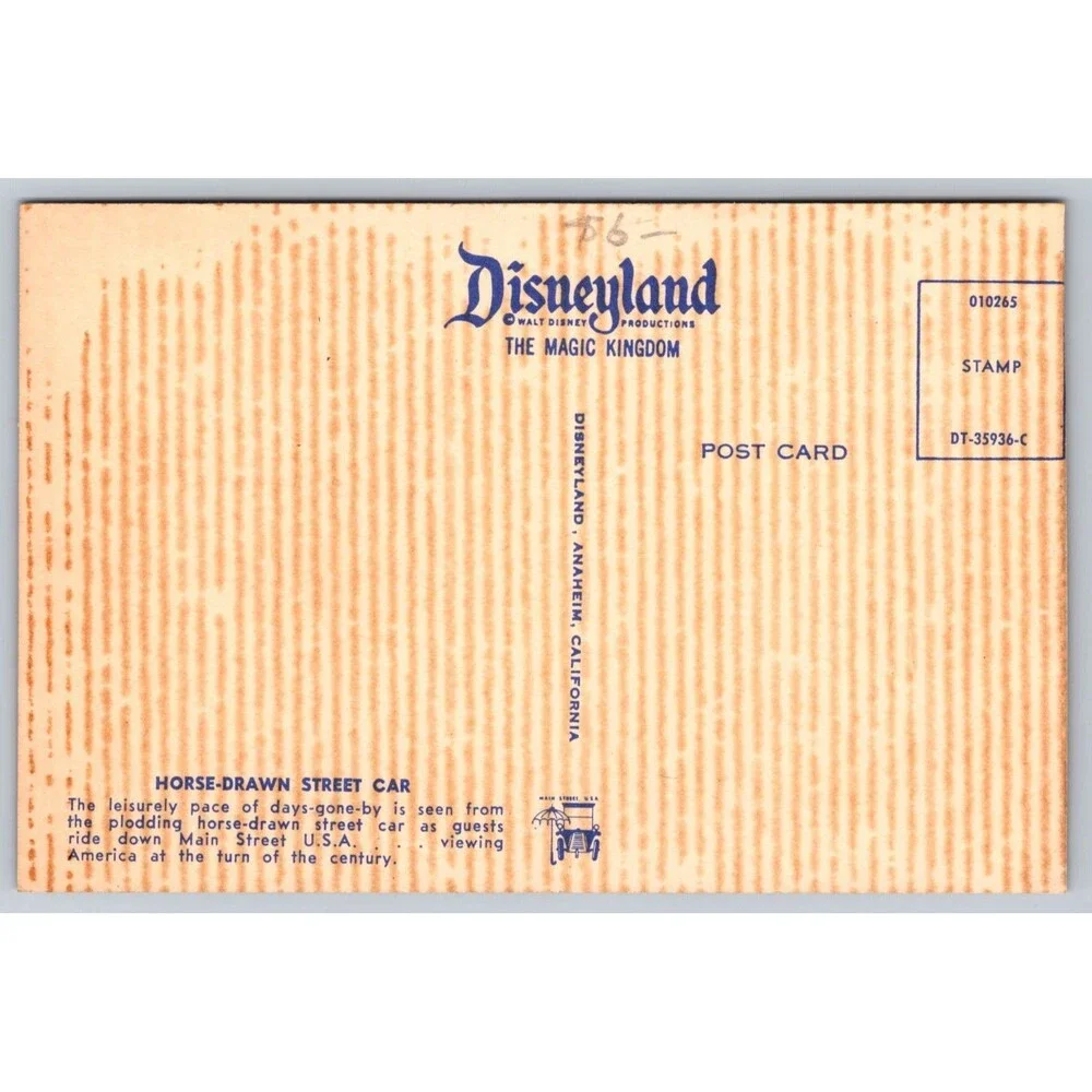 Vtg Disneyland Postcard Horse Drawn Street Car Main St USA DT-35936-C *READ*